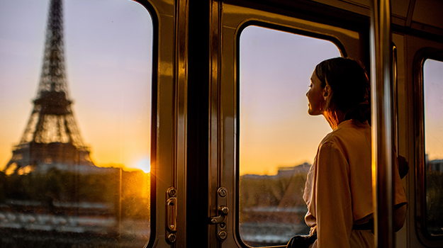 Metro Overlooking the Eiffel  tower, Paris,  France